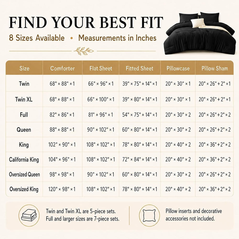 CozyLux King Size Comforter Set Black, 7 Pieces Bed in a Bag