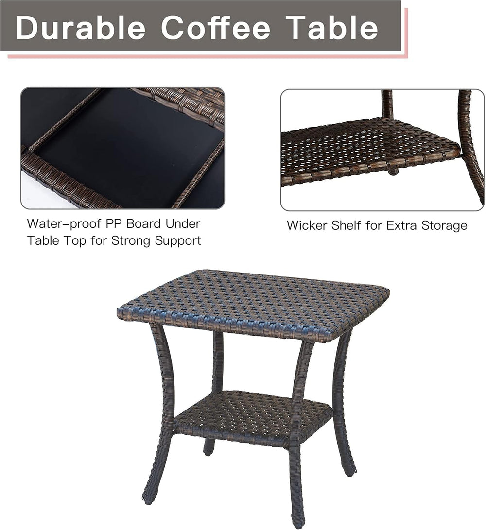 Rilyson Patio Tables Outdoor Coffee Table - Wicker Rattan Side Tables with 2-...