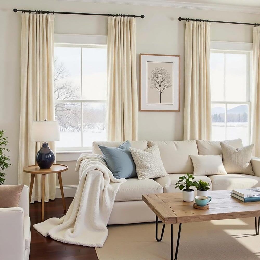 Nemia Ivory White Velvet Curtains Thermal Insulated Blackout Curtain for Bedr...