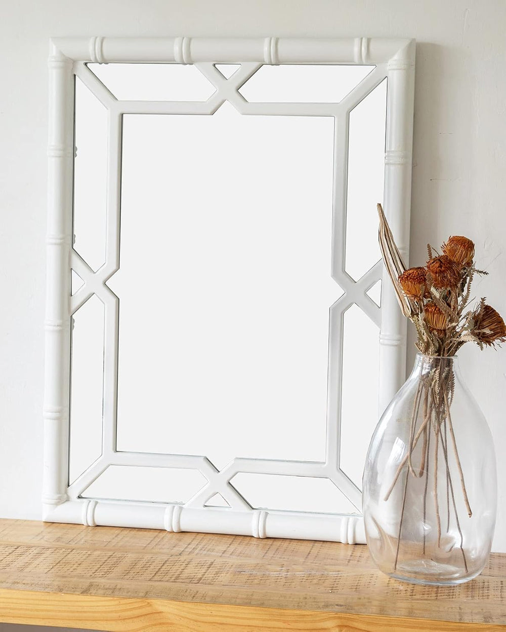 Bamboo-Look Solid Wood Window Pane Mirror 23" X 31" - White