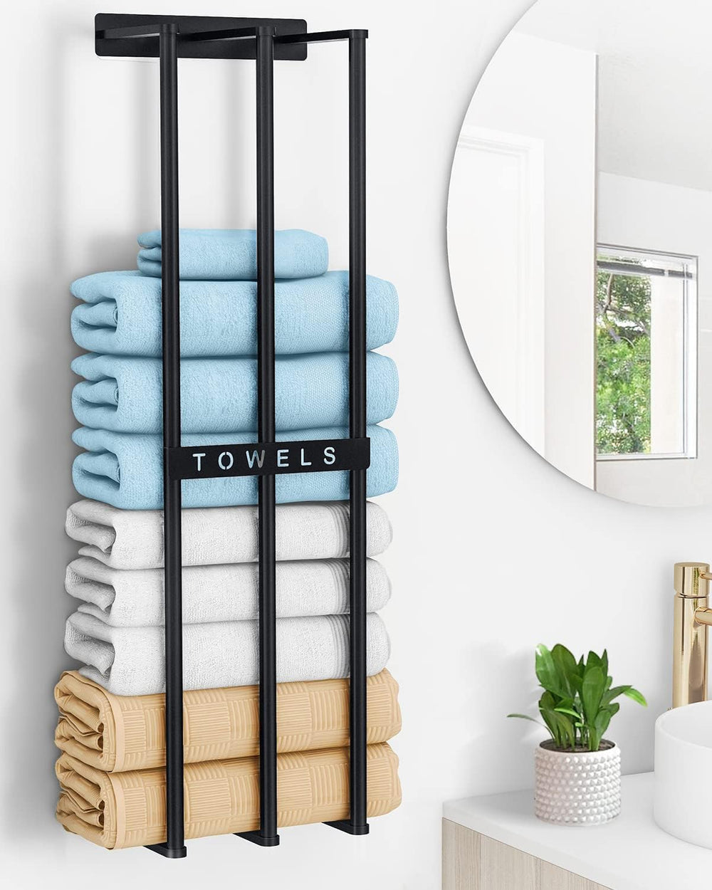 Bethom Towel Racks for Bathroom, Towel Storage Holder Space Saving, Black