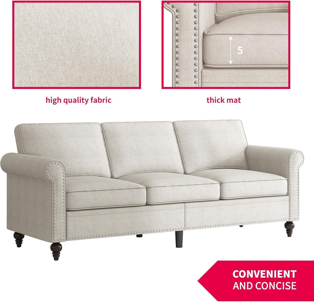 MUZZ 3PCS Sofa Set for Living Room, Linen 6 Seater Couch Set with Nailhead Tr...