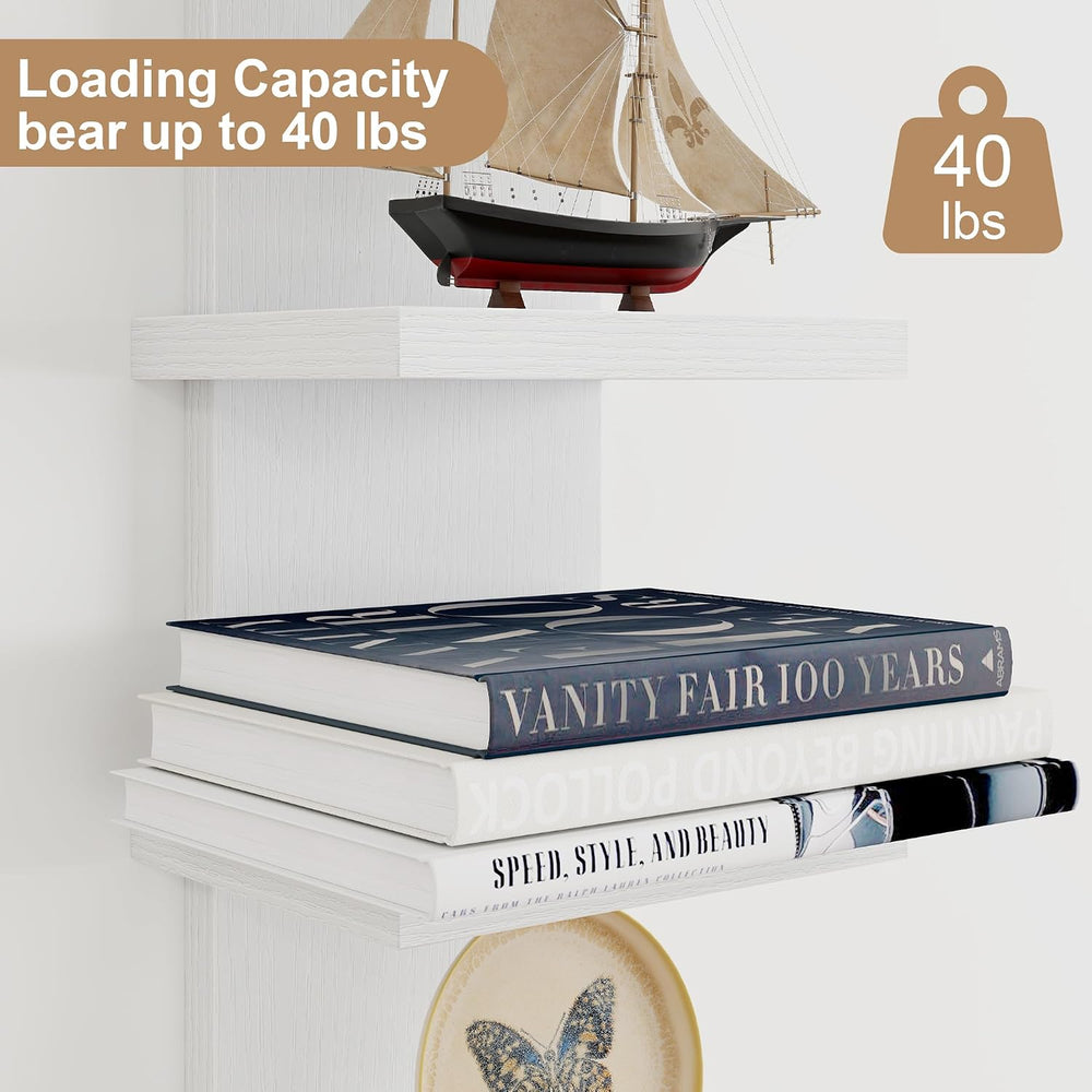 Fun Memories 5 Tier Wall Shelf Unit, Vertical Storage Tower, White, 2-Pack