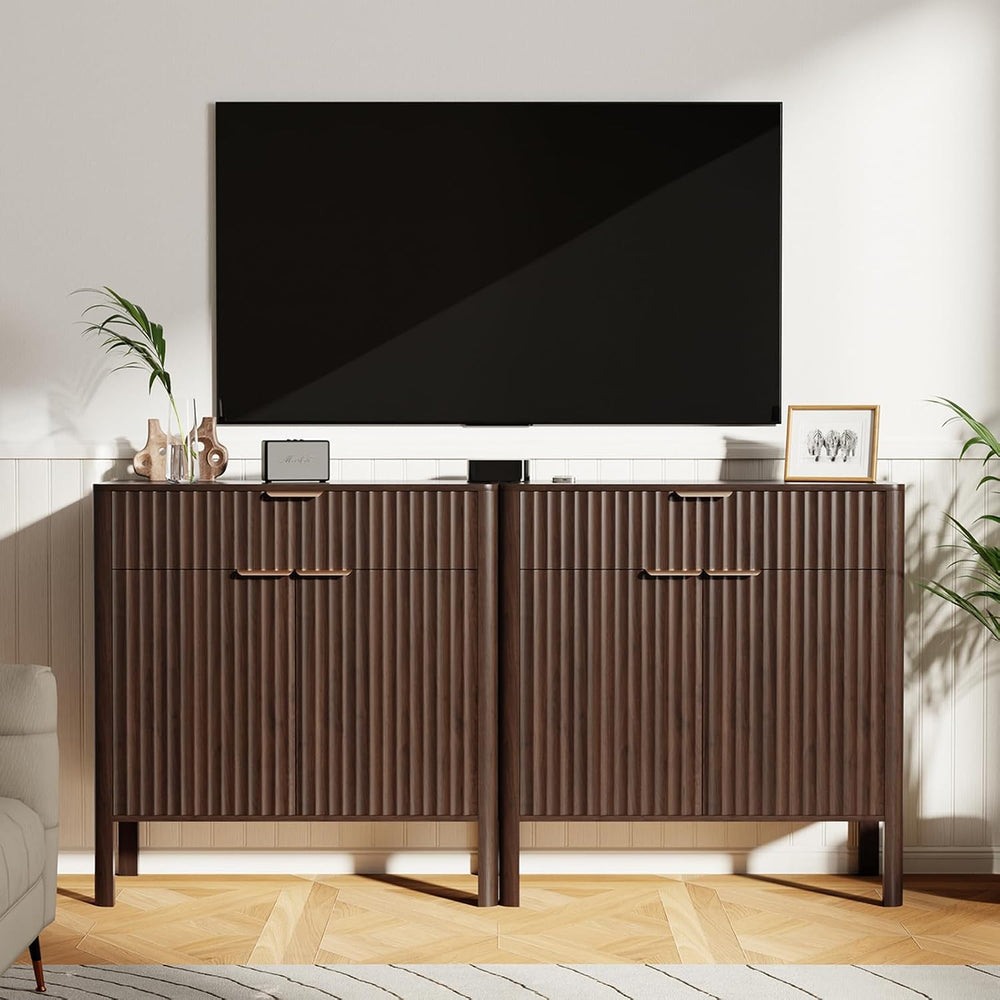 Fluted Buffet Cabinet Accent with Doors & Drawer 30" Walnut