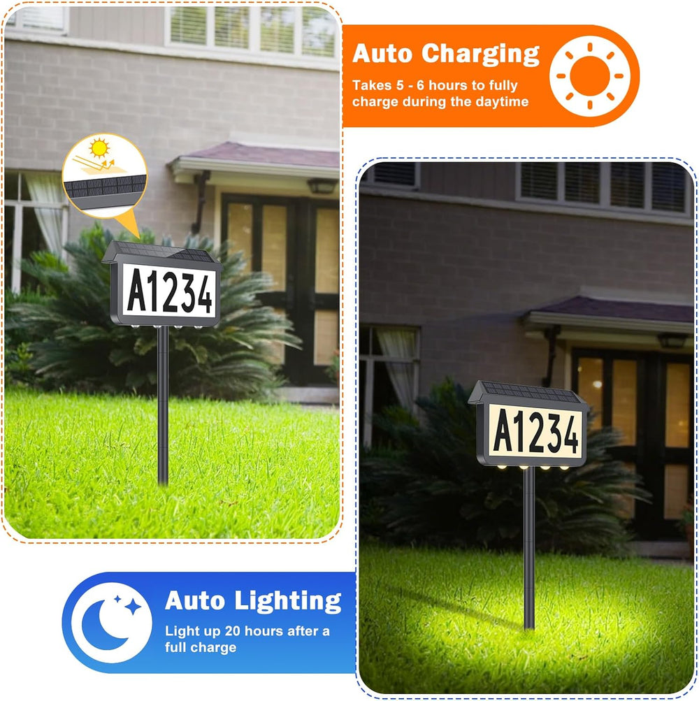 Brightever Solar Powered Address Signs, Solar House Numbers 3-Light Modes