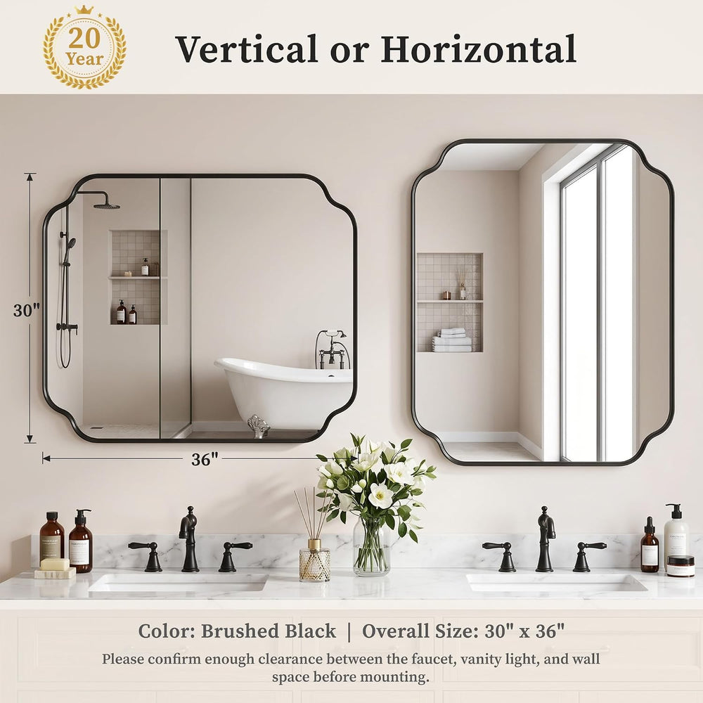 Suidia 30"x36" Bathroom Mirror for Wall, Scalloped Vanity Mirror, B...