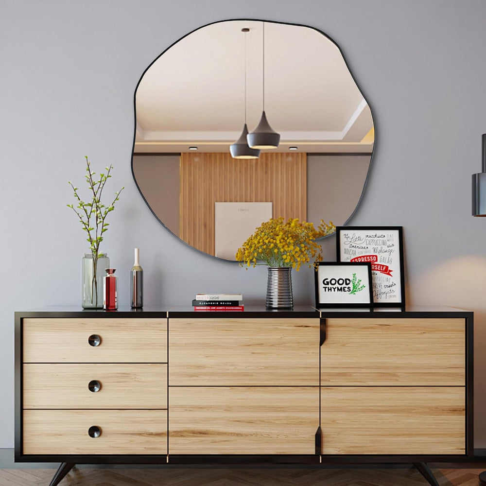 POZINO 35" Scalloped Wall Mirror, Irregular Shaped Frameless Mirror