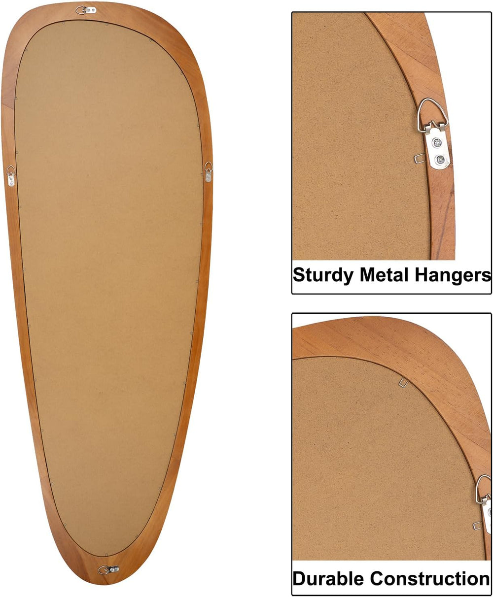 Full Length Irregular Wall Mirror, 60" x 22" Asymmetrical Wood Mirror