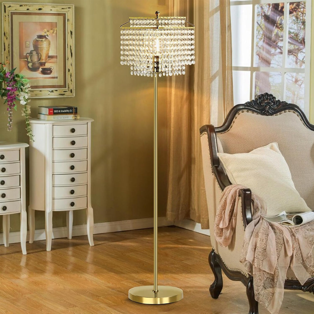 Luvkczc Gold Crystal Floor Lamp, 64" Tall Elegant Standing Lamp