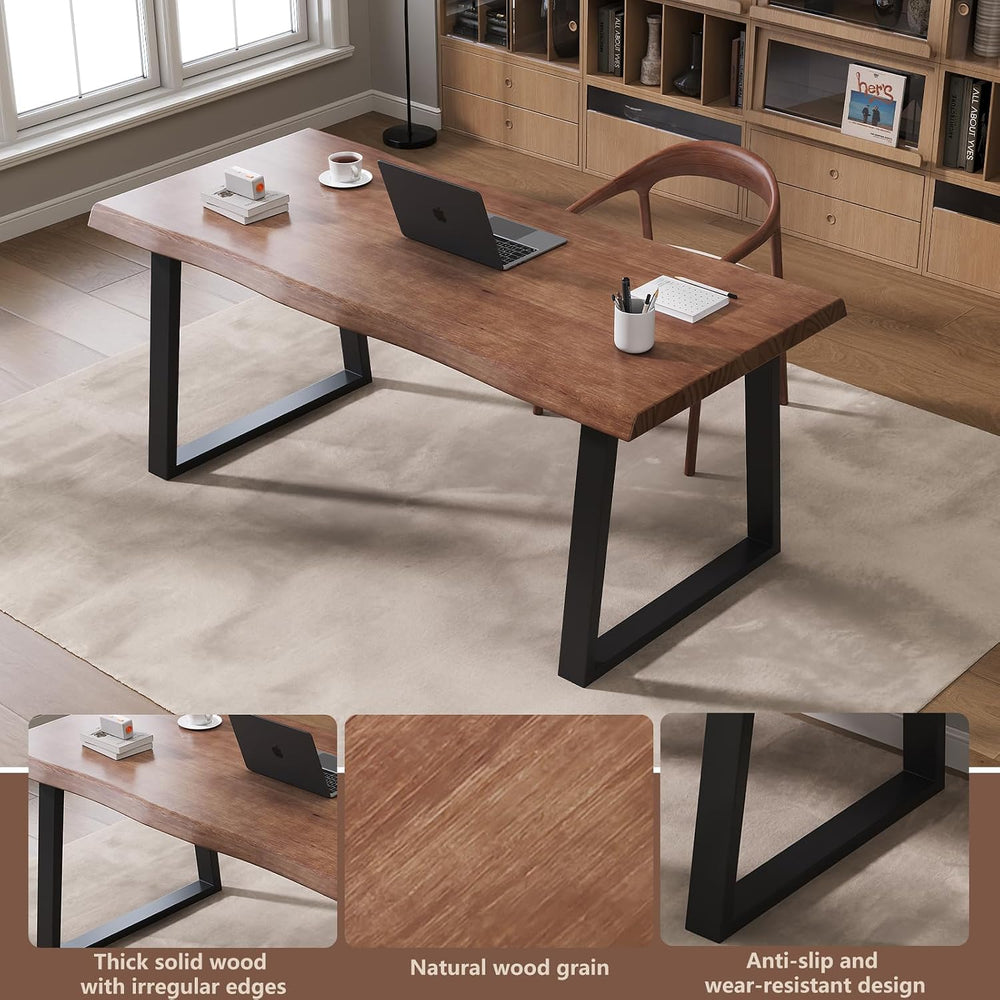 Pine computer desk, modern solid wood home office desk, long rural farmhouse ...