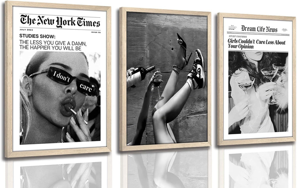 Trendy The New York Times Wall Art 12x16in Wood Framed, Black and White Elega...