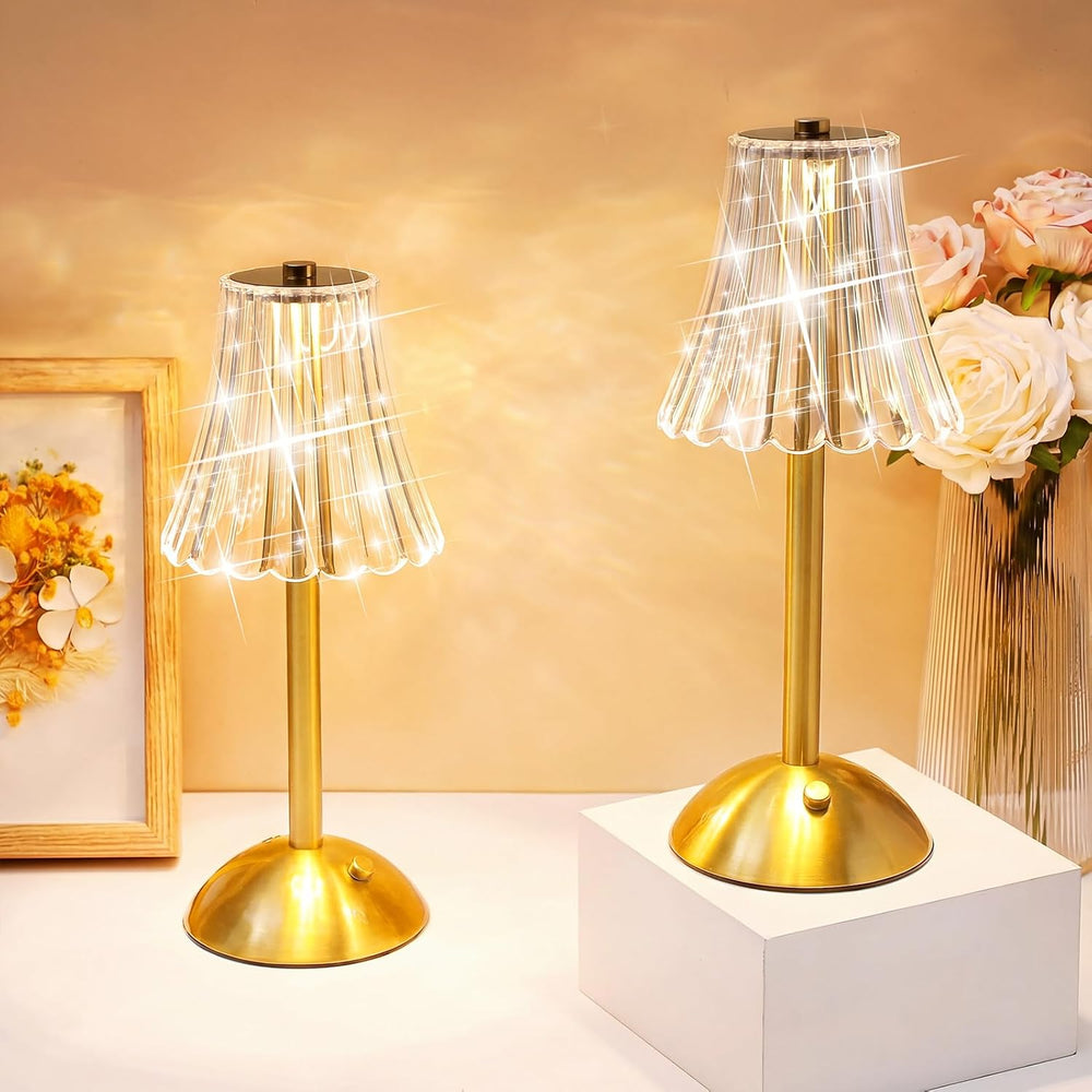 Liliful 2 Pcs Cordless Table Lamp LED Touch, Gold, Rose Style