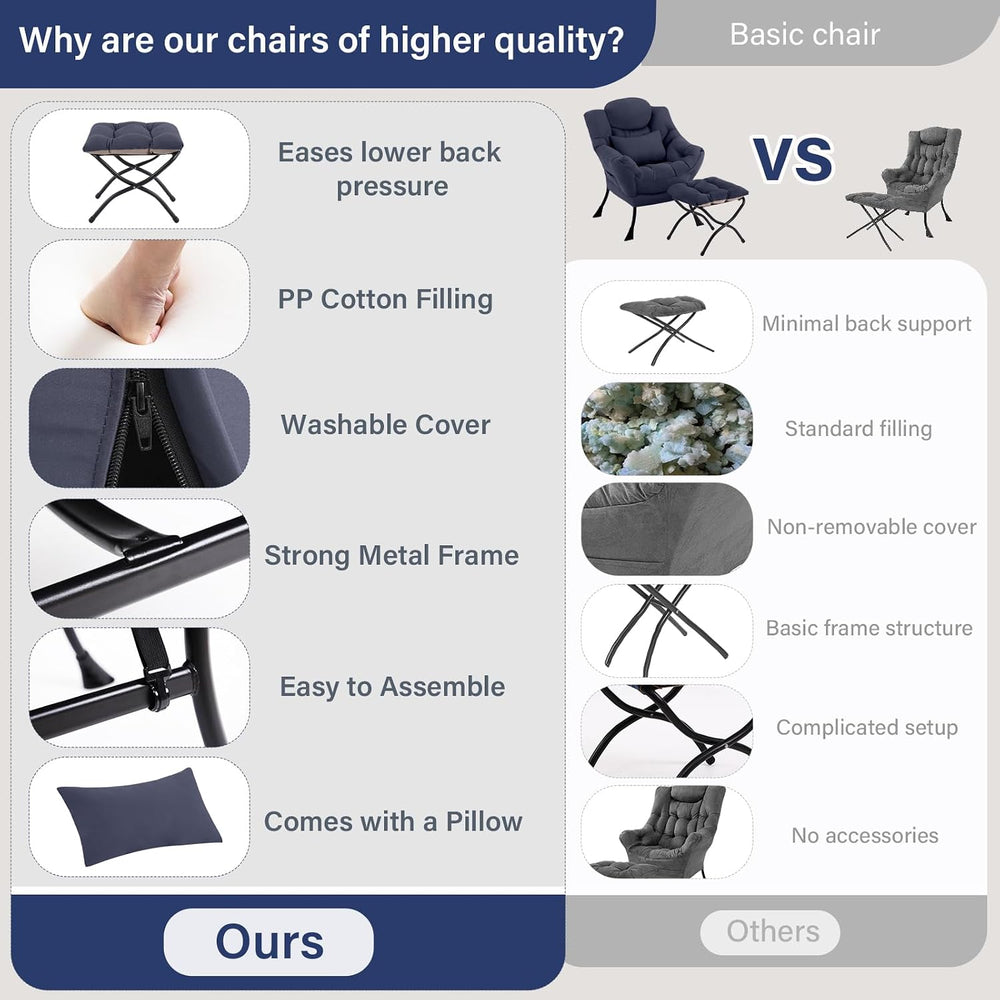 Furlide Lazy Chair with Ottoman, Modern Lounge Chair with Lumbar Pillow, Acce...