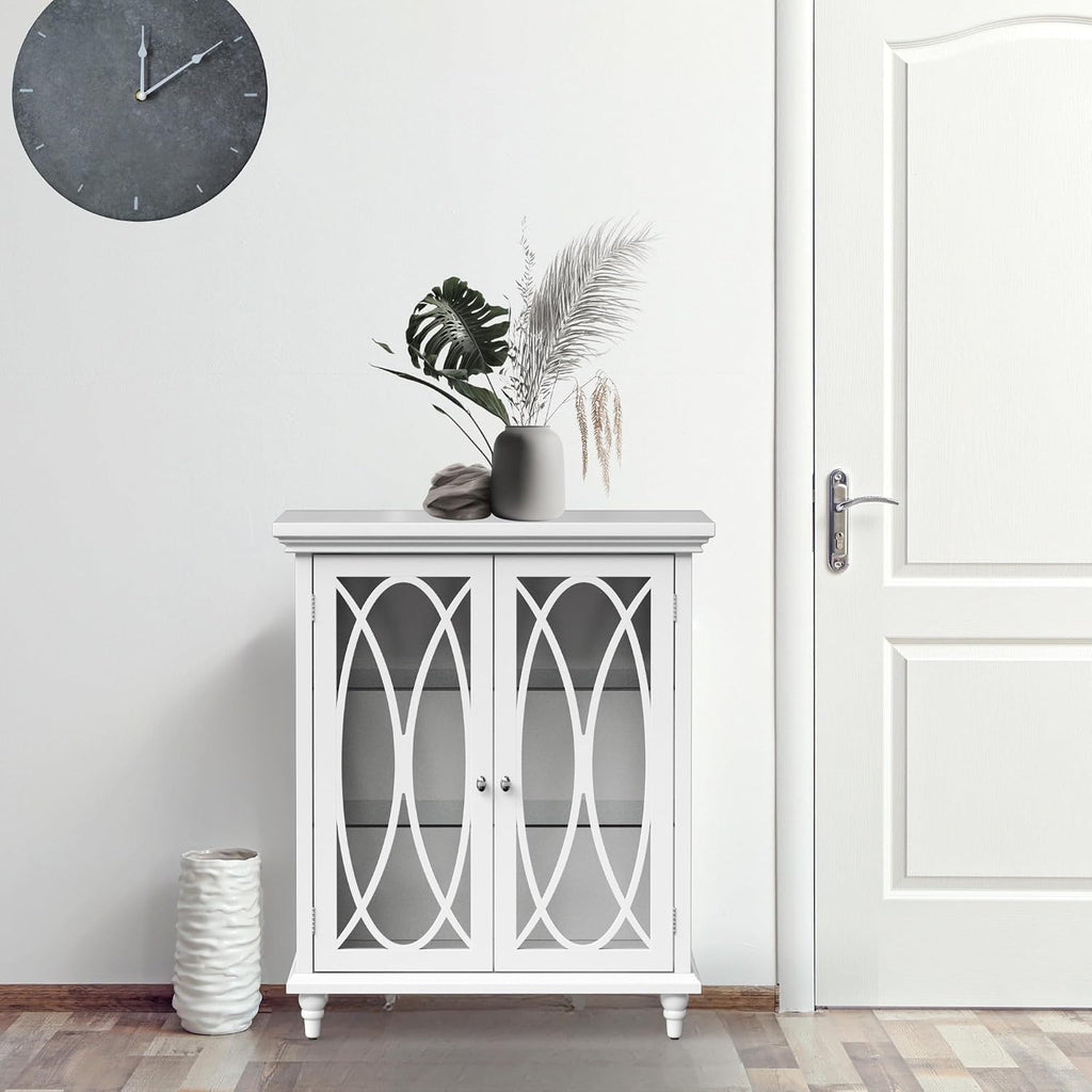 Teamson Home Florence 26 in. x 32 in. 2-Door Freestanding Wooden Floor Cabinet with Adjustable Shelves for Storage Solutions in Bathrooms, Kitchens, Laundry Rooms, Home Offices, White