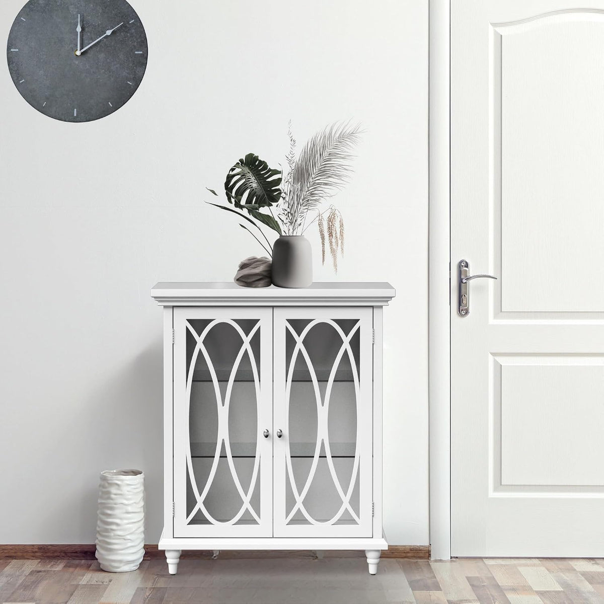 Teamson Home Florence 26 in. x 32 in. 2-Door Freestanding Wooden Floor Cabinet with Adjustable Shelves for Storage Solutions in Bathrooms, Kitchens, Laundry Rooms, Home Offices, White