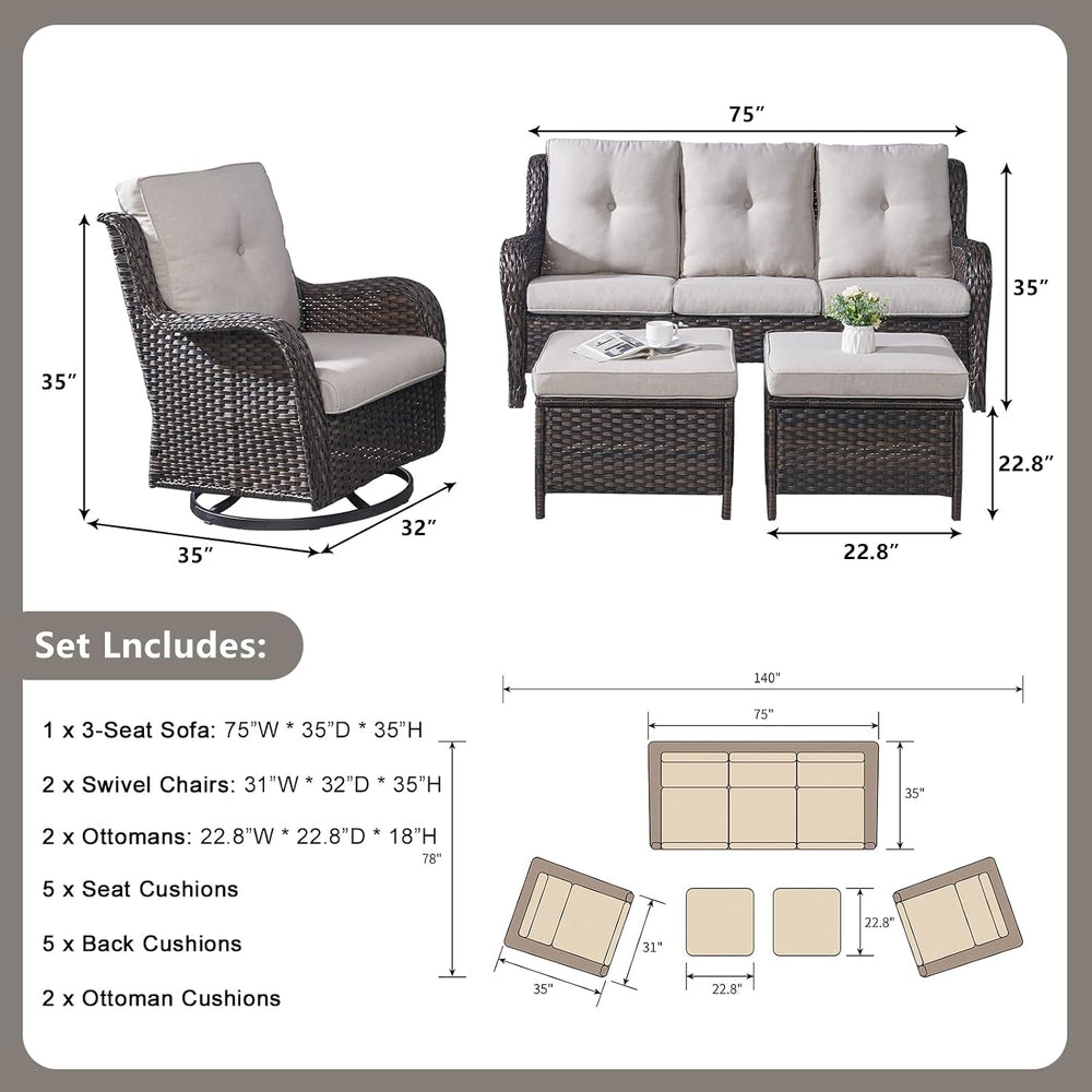 Rilyson 5 Piece Outdoor Patio Furniture Set - Rattan Wicker Patio Conversatio...