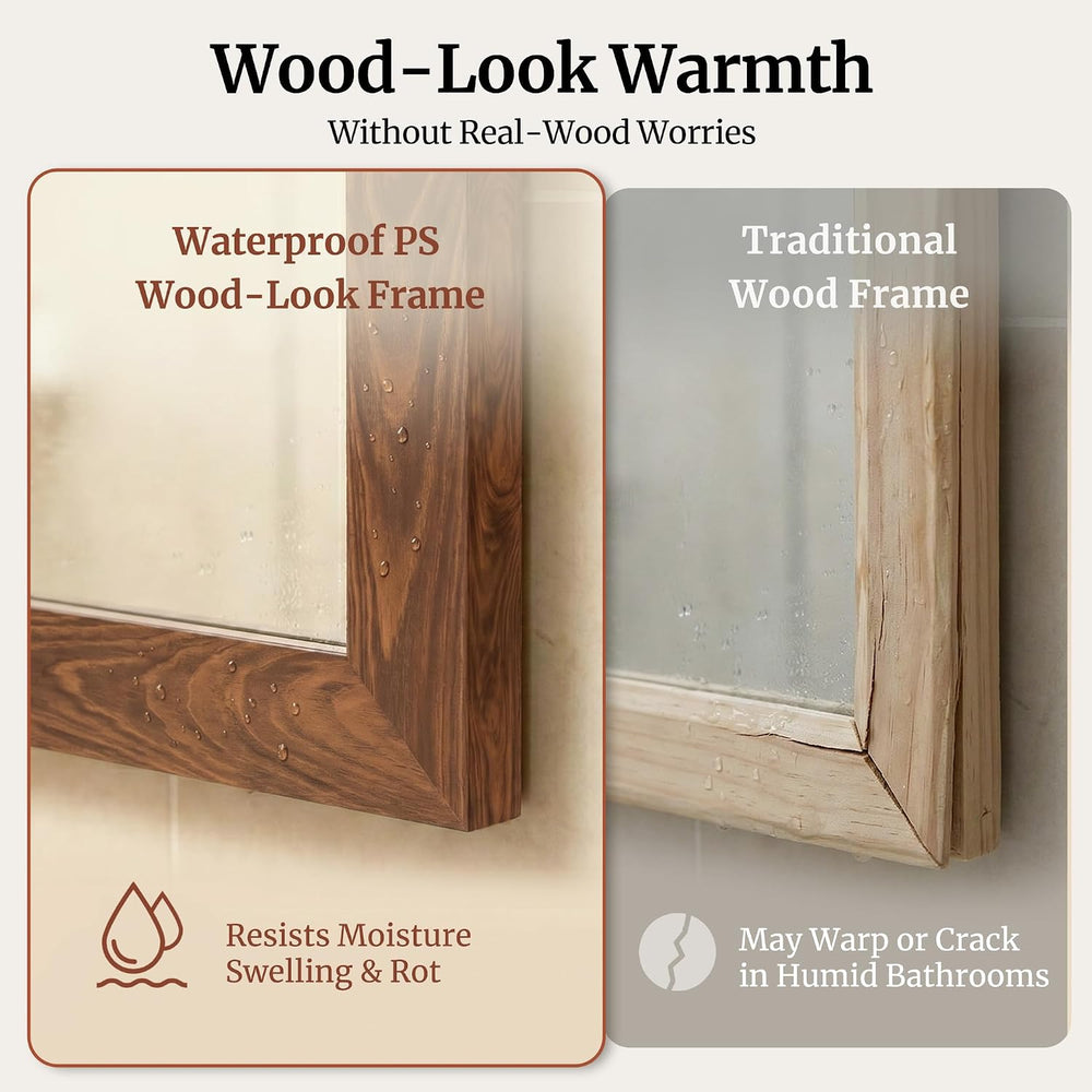 Walnut 24x36 Inch Wood-Grain Rectangular Wall Mirror