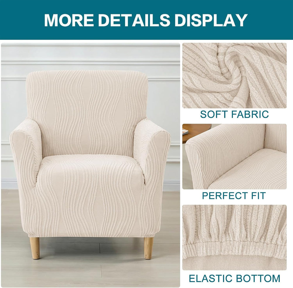 KRFOONN Stretch Chair Covers with Arms Jacquard 1-Piece Mid Century Modern Ar...