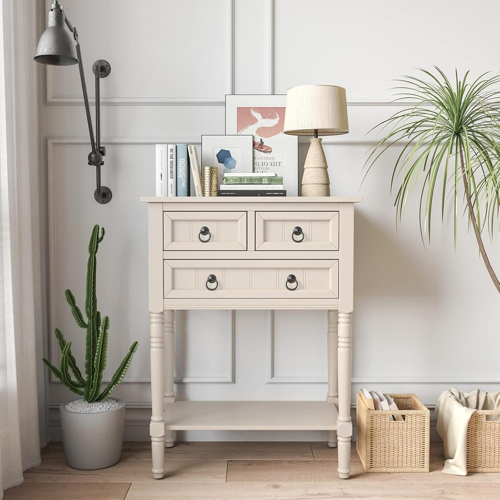 GIANTEX Rustic Small Console Table Entryway Table with Storage, Beige