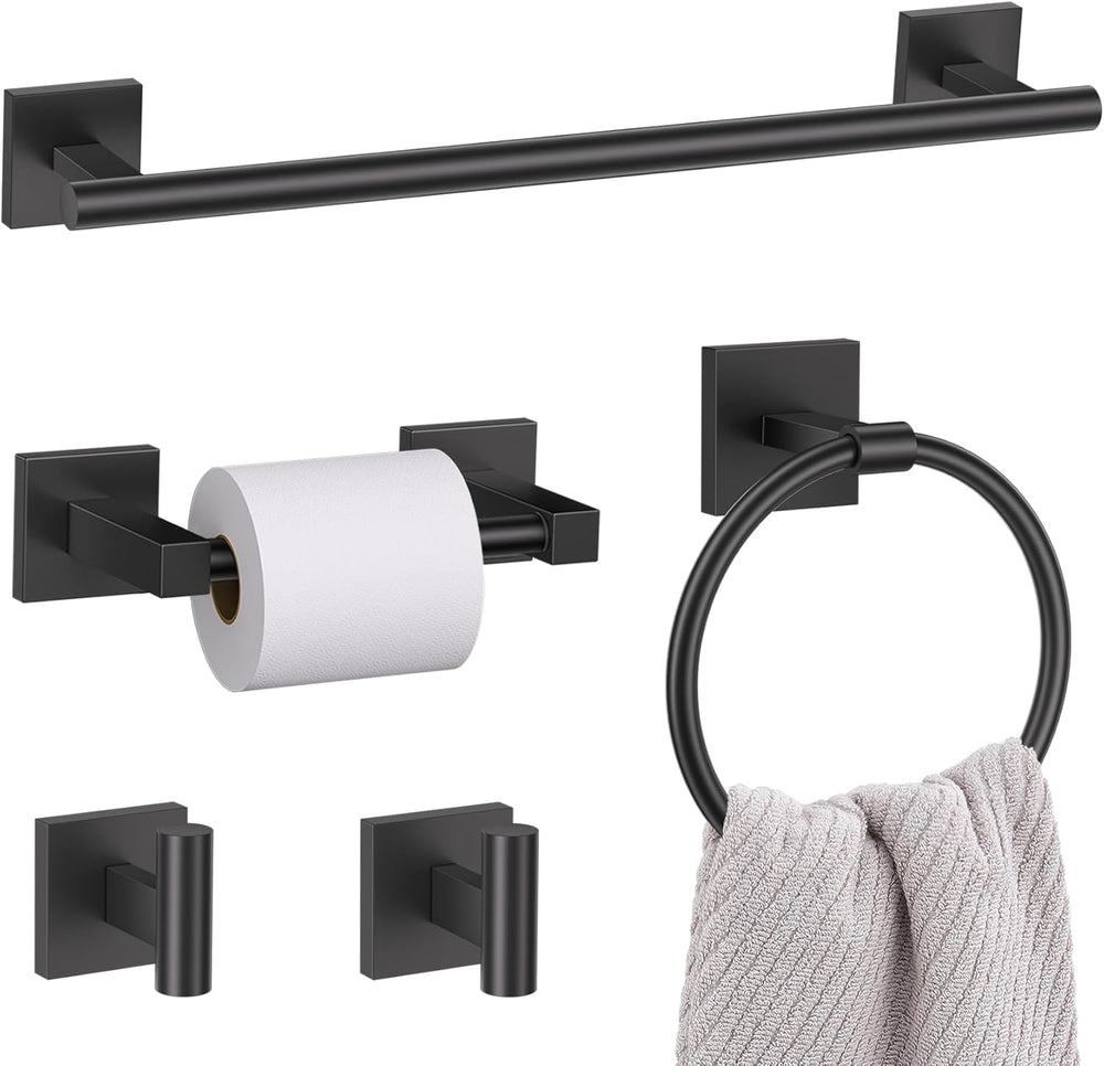 Lairuier Matte Black Bathroom Accessories, Towel Bar Set Wall Mounted