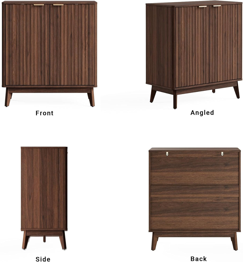 Buffet Cabinet, Small Coffee Bar Cabinet with Storage, Modern Walnut Fluted Sideboard Cabinet with Adjustable Shelf & Doors, Accent Credenza for Kitchen, Living Room, Entryway, Hallway
