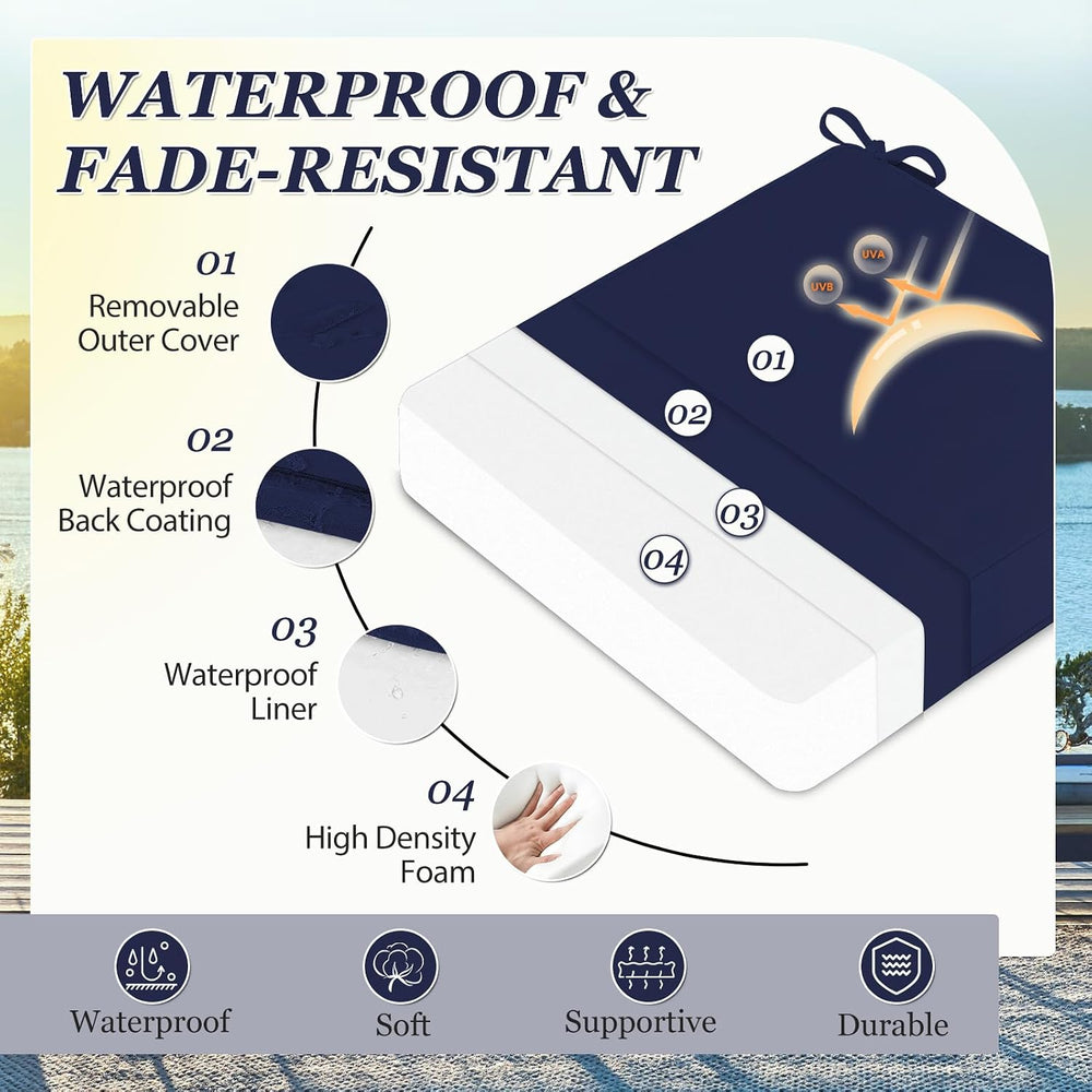 Outdoor Chair Cushions, Removable Covers, Navy, 22 x 22