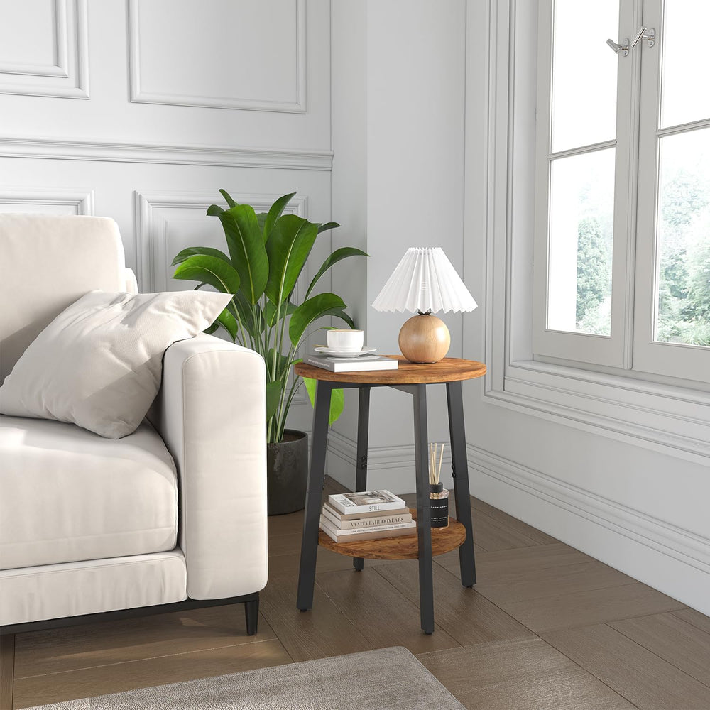 sthmec Side Table Set of 2, Small Round End Table with Storage Shelf for Smal...