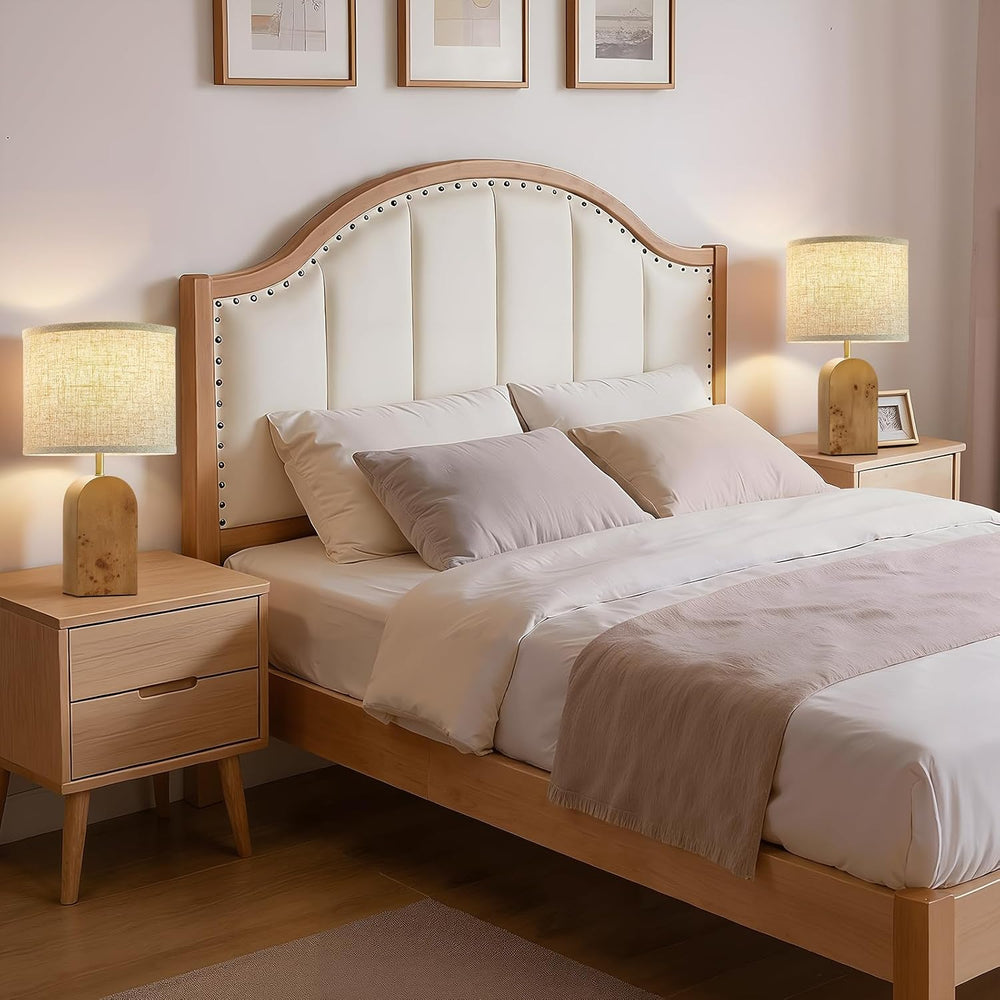 19" Table Lamps Set of 2,Wood Bedside Lamps for Bedroom Living Room-Natural