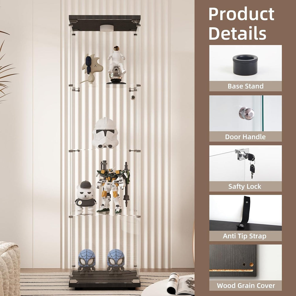 Beauty4U Glass Display Cabinet with 13-Color LED, 4-Tier Curio Cabinet