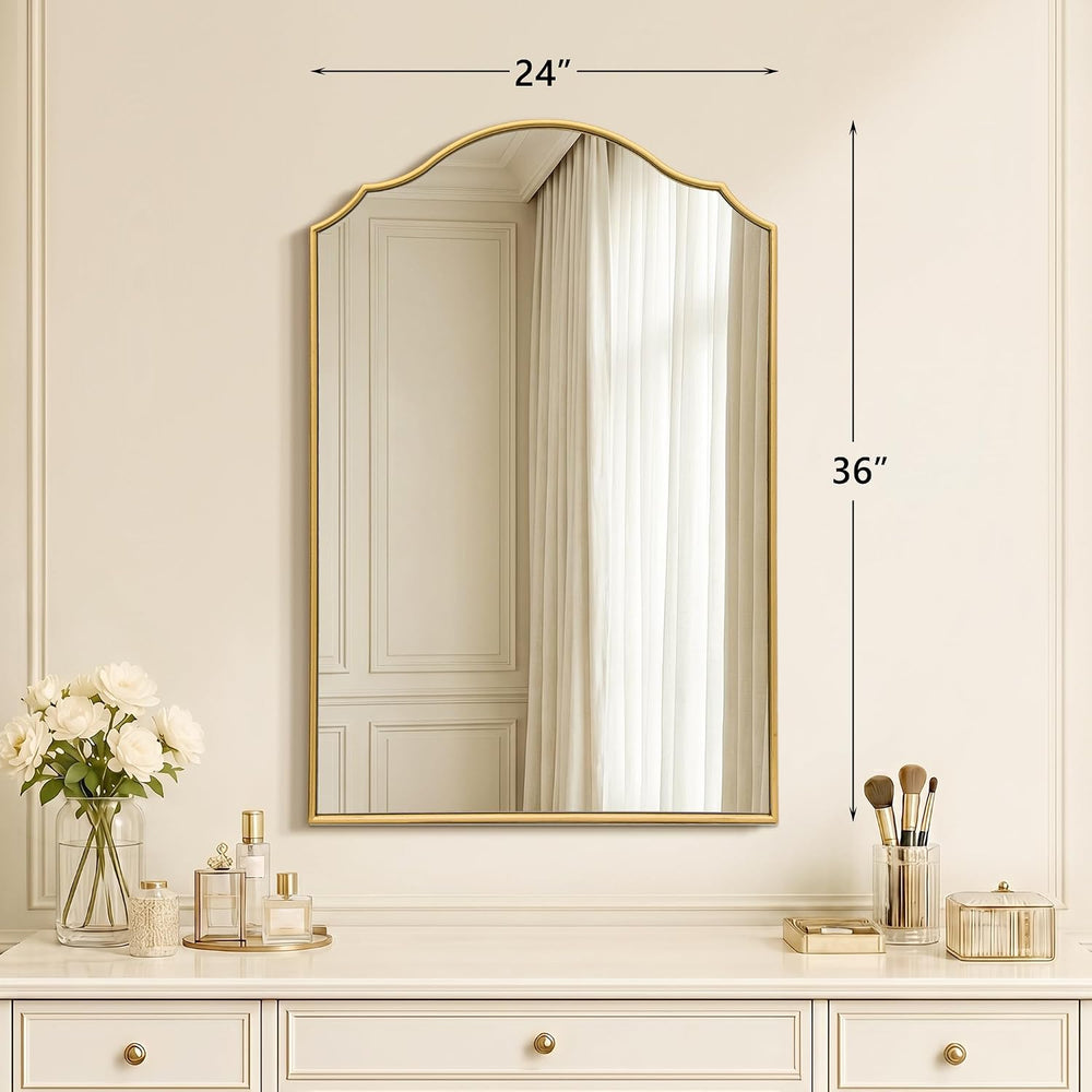Besdomus Bathroom Mirrors for Over Sink: 24"x36" Gold Wooden Arched...