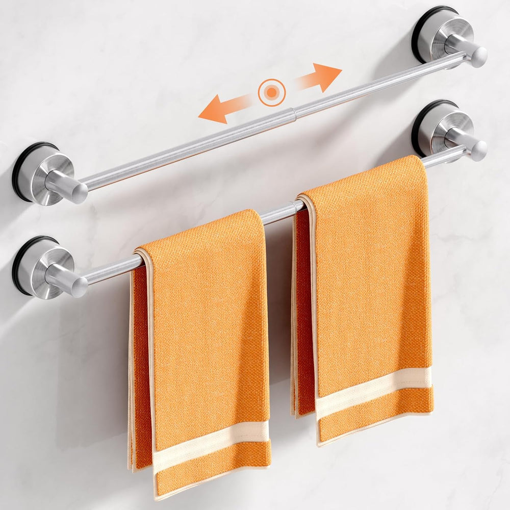 Suction Cup Towel Bar for Bathroom Wall, No-Drill Towel Rack Silver