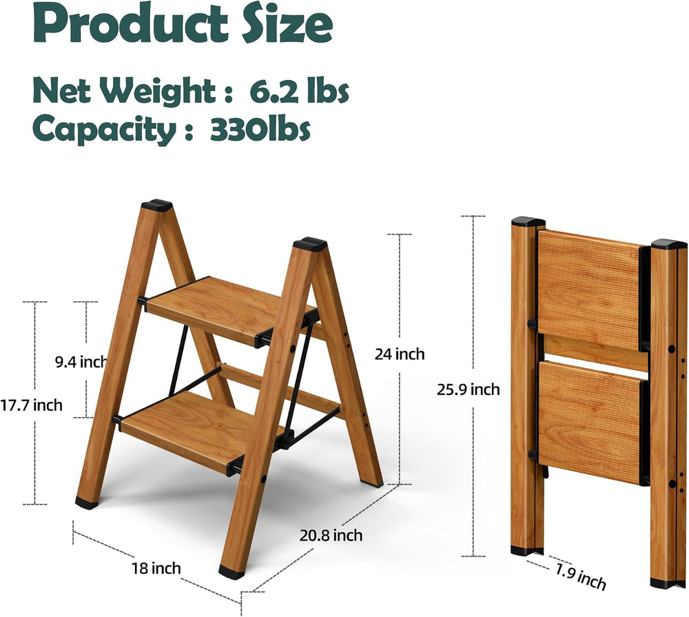 Taranta 2 Step Stool Foldable,Aluminum Step Ladder-Woodgrain