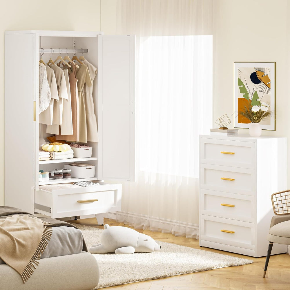 Baborokic Metal Wardrobe Cabinet,71 Armoire Wardrobe Closet with Drawers and ...