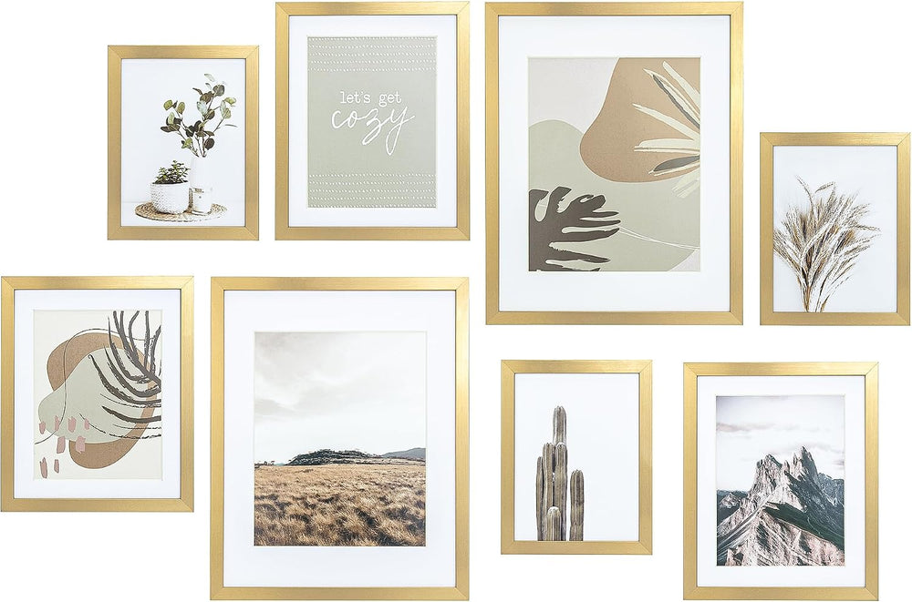 ArtbyHannah Gallery Wall Frame Set, 8 Pack Neutral Wall Decor, Gold, Large