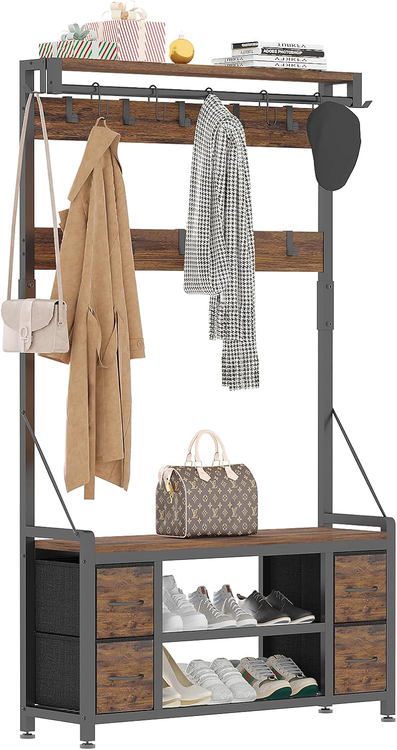 39" Hall Tree with Storage Coat Rack freestanding Entryway Furniture Ben...