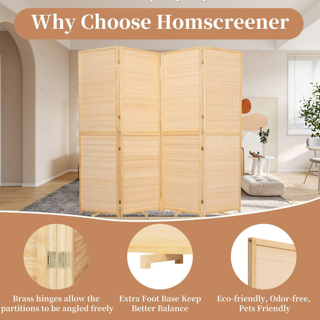 Room Divider Folding Privacy Screens,Hand-Made Natural Bamboo Room Dividers