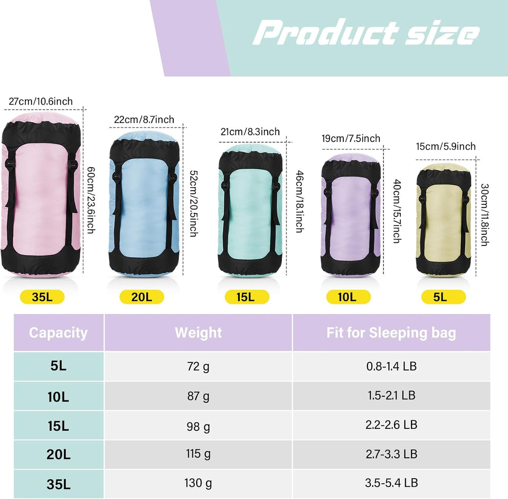 5 Pcs Compression Stuff Sacks for Backpacking