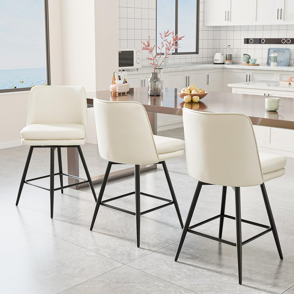 VINGLI 26" H Swivel Barstools Set of 1, PU Faux Leather Upholstered Coun...