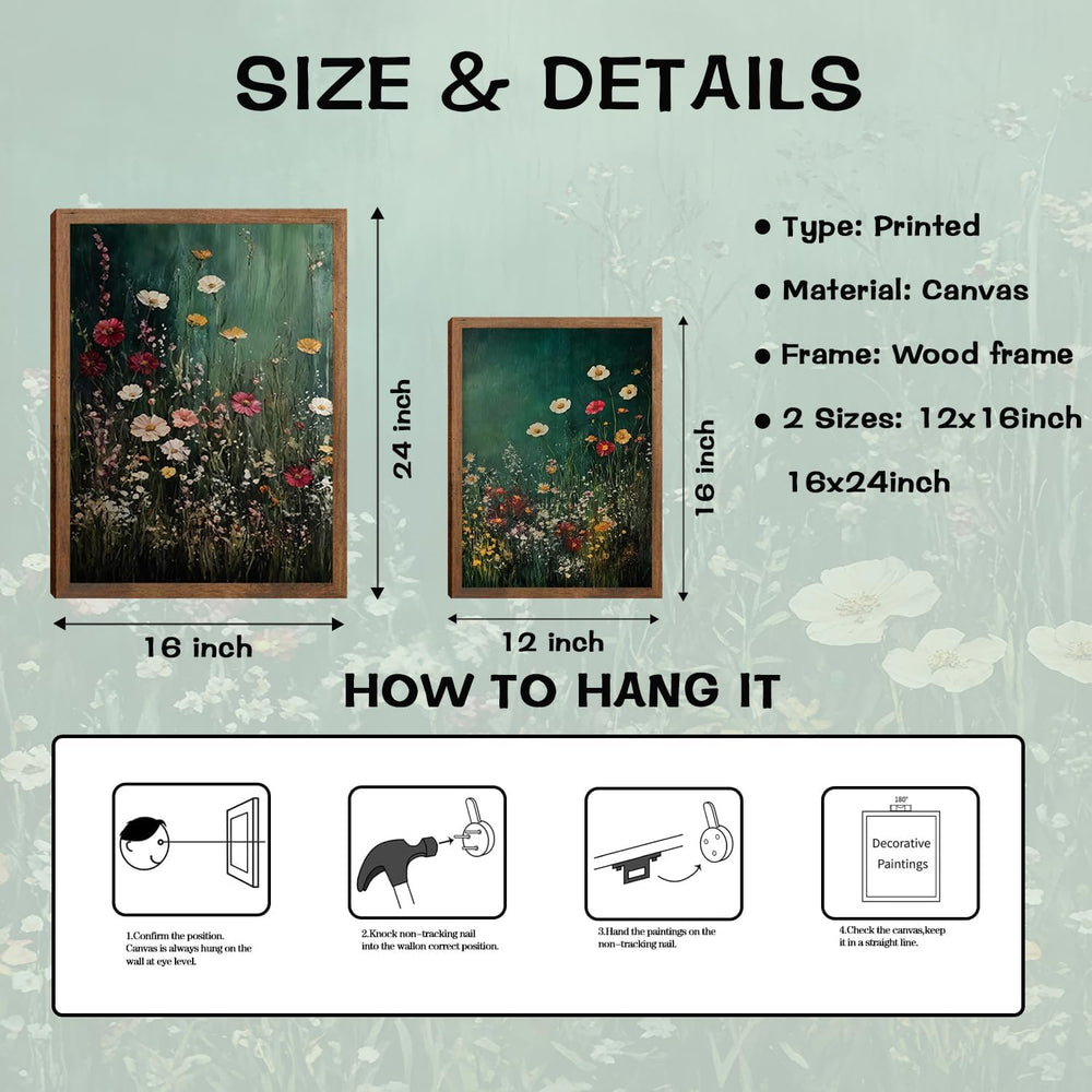 Wow NEW ART Vintage Wildflower Wall Art canvas Set of 3 12x16in Wood Frame
