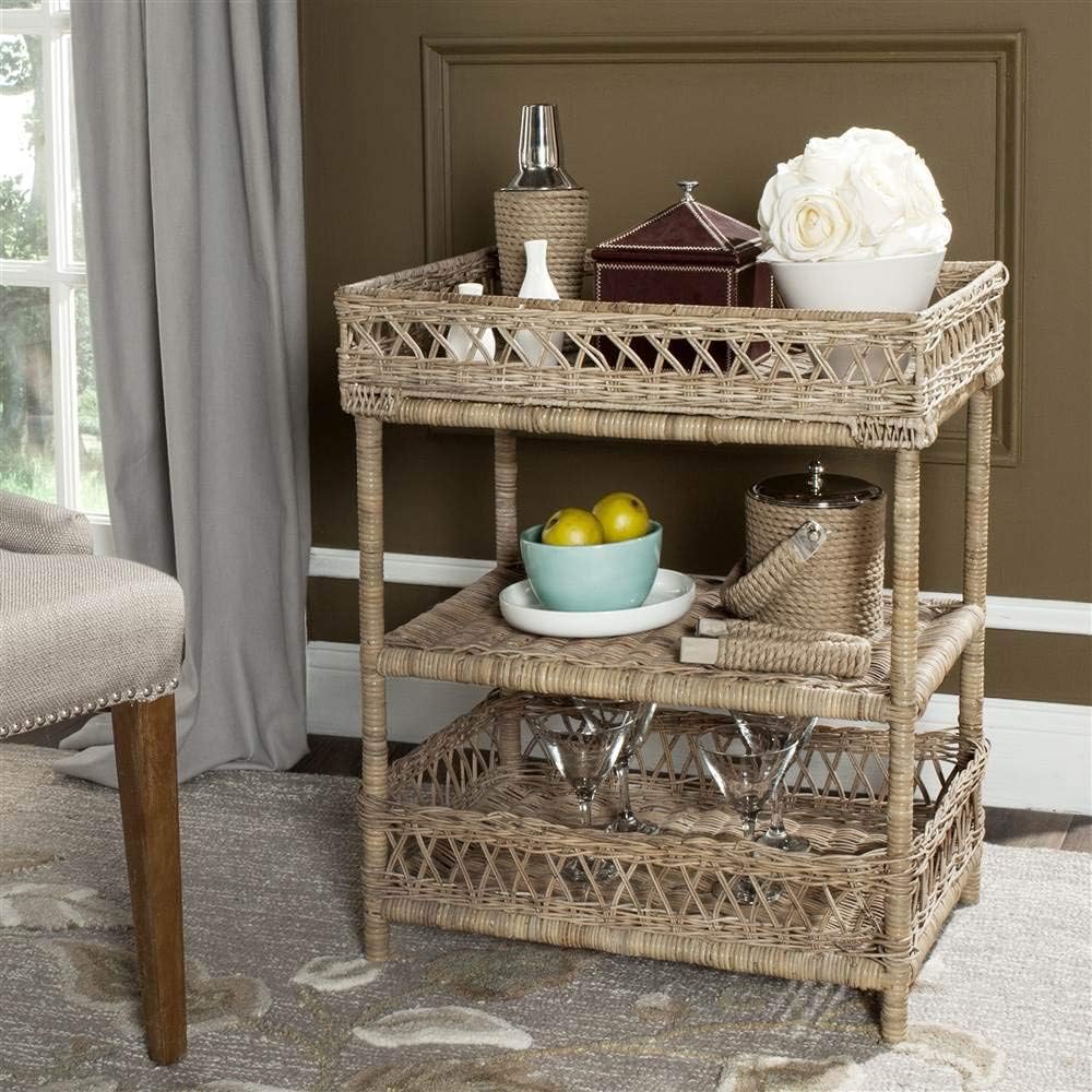 SAFAVIEH Ajani 3-Tier Rattan Side Table, 23.6" Coastal Grey SEA7026A