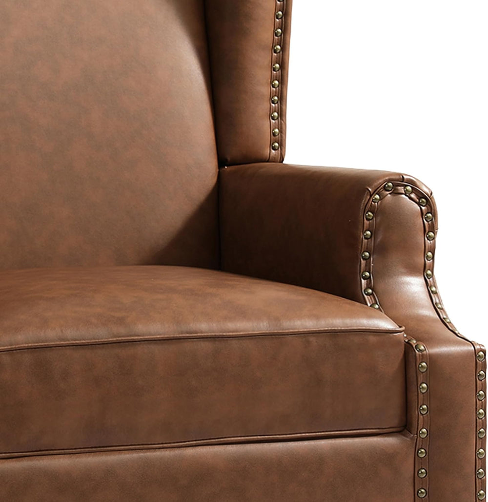 High Back Accent Chairs Set of 2, PU Leather Wingback Armchair, Brown