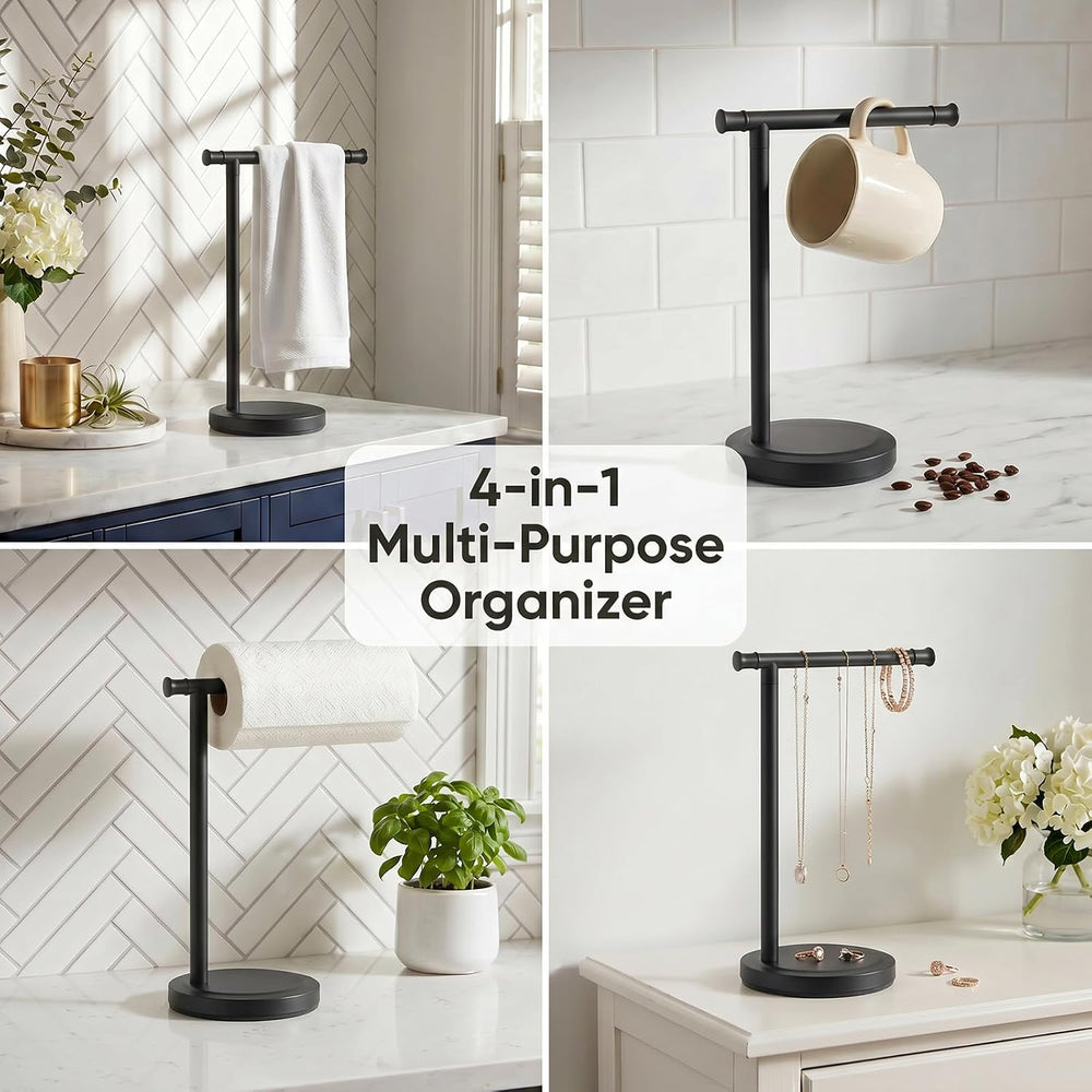 Hoimpro Hand Towel Holder Stand Bathroom Towel Bar Rack Countertop Black
