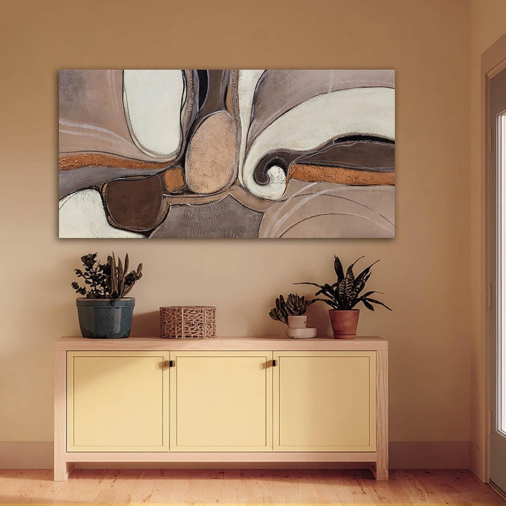 YETHEN WAL Neutral Earth-Tone Abstract Wall Art, Gold Accent Textured Canvas ...