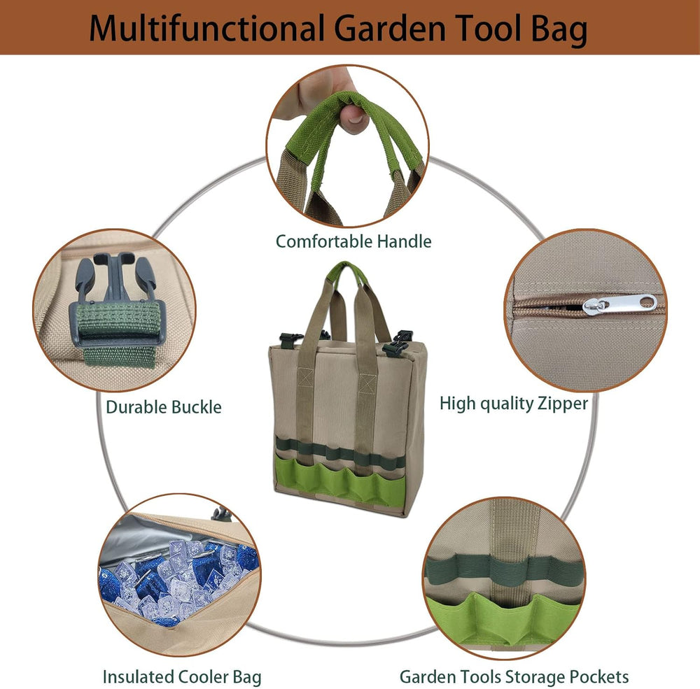 Gardening Tool Set with Folding Stool and Storage Tote Bag