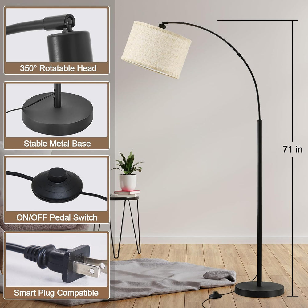 71" Arc Floor Lamps for Living Room, Standing Lamp with Adjustable Head
