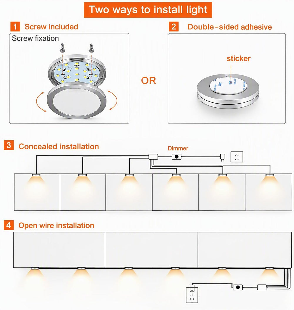 Cefrank Dimmable LED Puck Lights, 6-Pack Under Cabinet Lighting Warm White