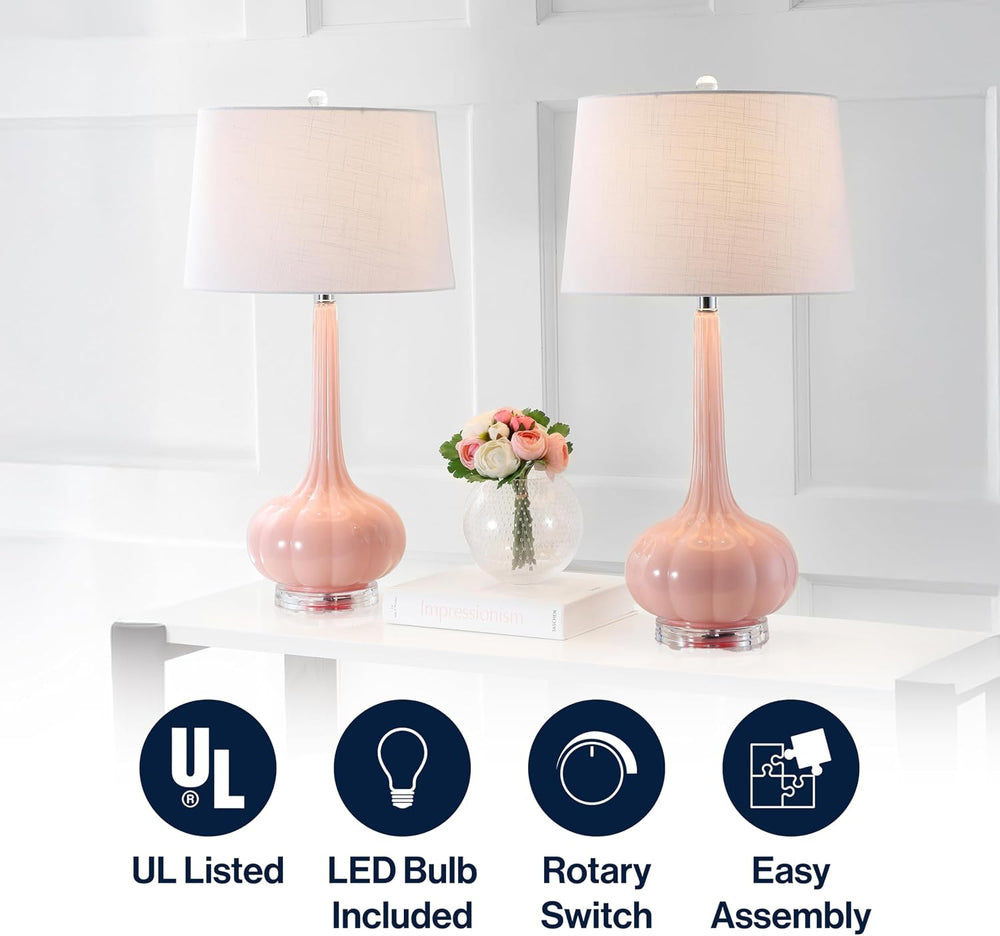 JONATHAN Y Bette Glass Teardrop Table Lamp 28.5", Pink, Set of 2