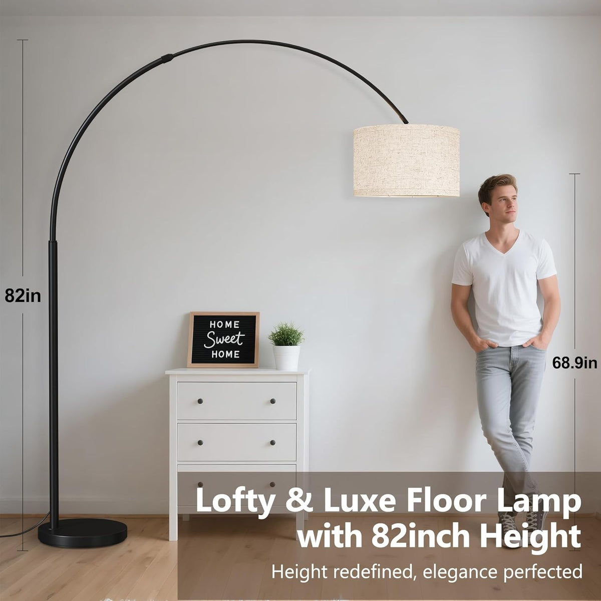 SUNMORY 82" Tall Arc Floor Lamp for Living Room, Large Standing Arched Lamp
