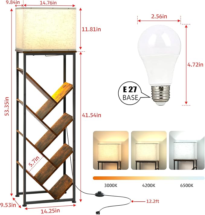 Tree Bookshelf with Light - 8 Tier Floor Standing Tree Bookshelf for Hardcover Books Three Types of Light