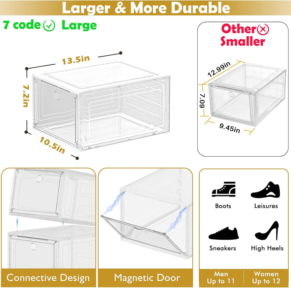12 Pack Shoe Organizer, Stackable Shoe Storage Boxes with Magnetic Door